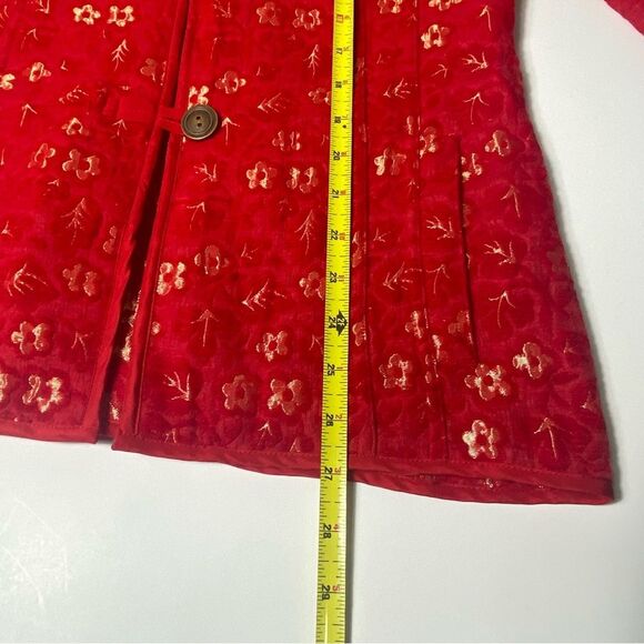 Chicos Red &Gold Tone Mandarin Brocade Floral Blazer/Jacket Women's Size 1/Small - Picture 2 of 16